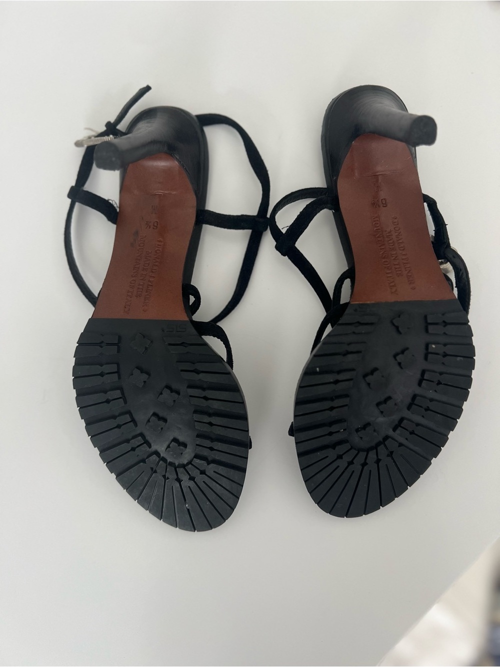 Donald J. Pliner Black Strappy Suede Heel Sandals - Picture 2 of 7